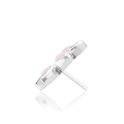 Natural stone cartilage earring in 14k white gold combining genuine rose quartz with cubic zirconia.
