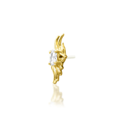 Organic yellow gold cartilage earring with a fluid sculpted shape and White cubic zirconia
