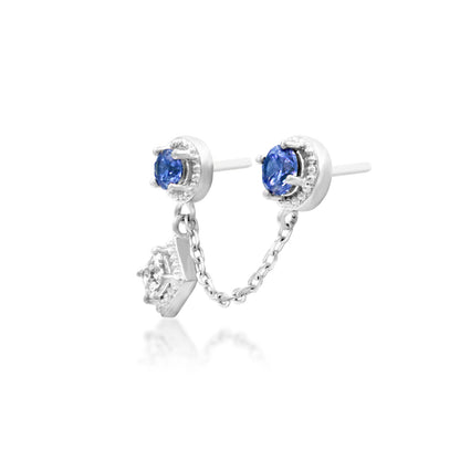 White gold paired flat-piercing chain with graduated Light Tanzanite cubic zirconia