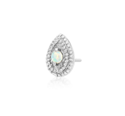 Pear opal conch jewellery in solid 14k white gold with a textured double millgrain frame