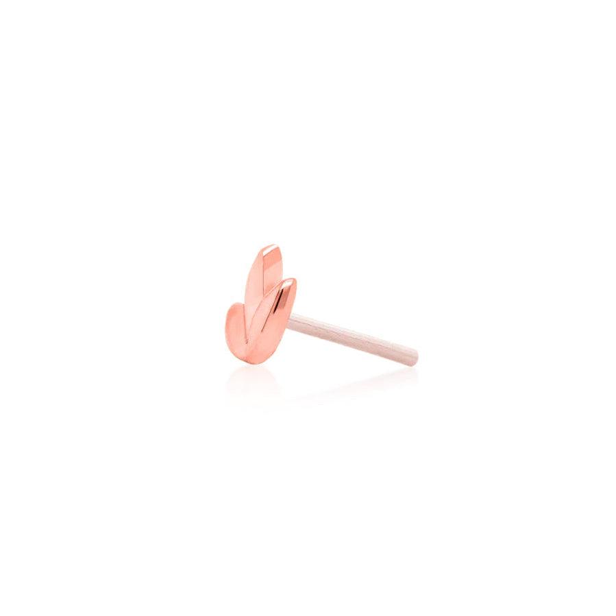 Petite botanical earring in polished solid 14k rose gold measuring 3.9mm × 3.7mm