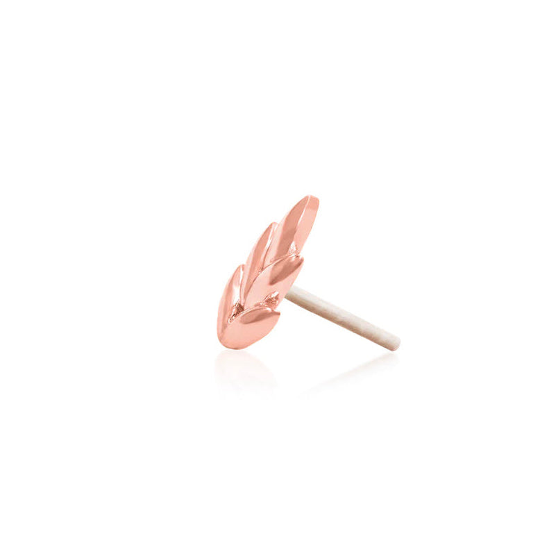 Petite botanical flat earring in solid rose gold with a softly curved fern motif