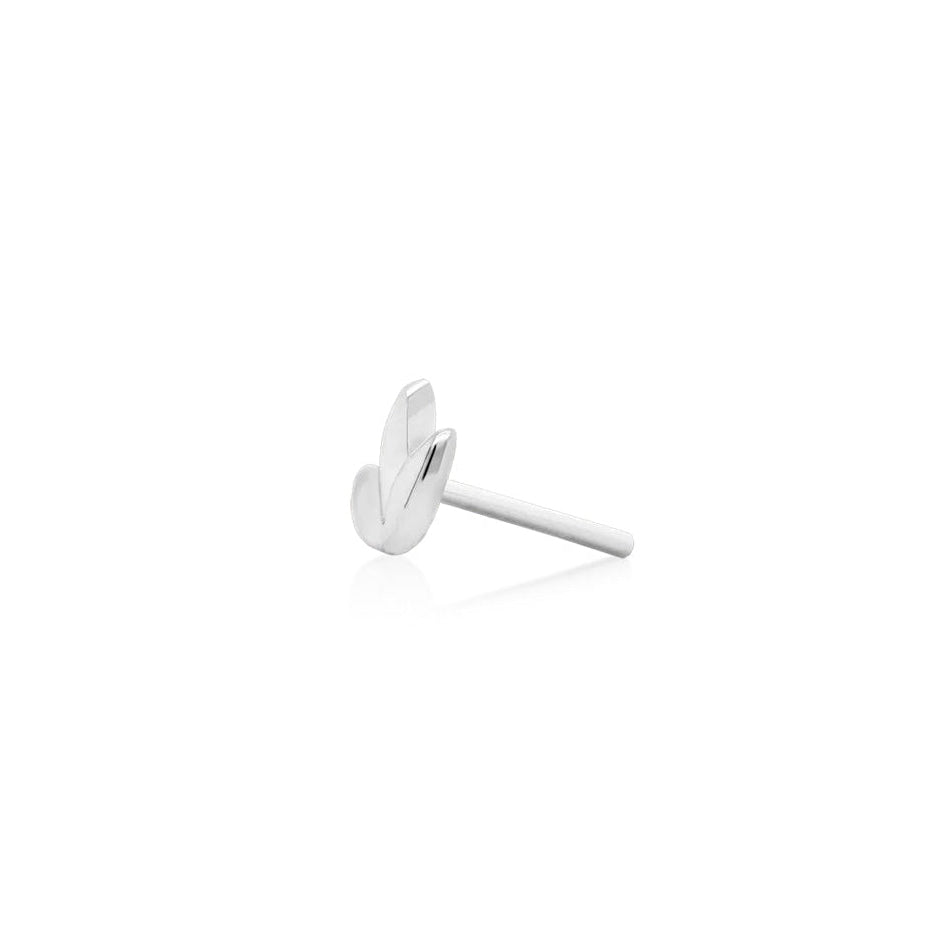 Petite floral cartilage jewellery in solid white gold with a polished gemstone-free finish