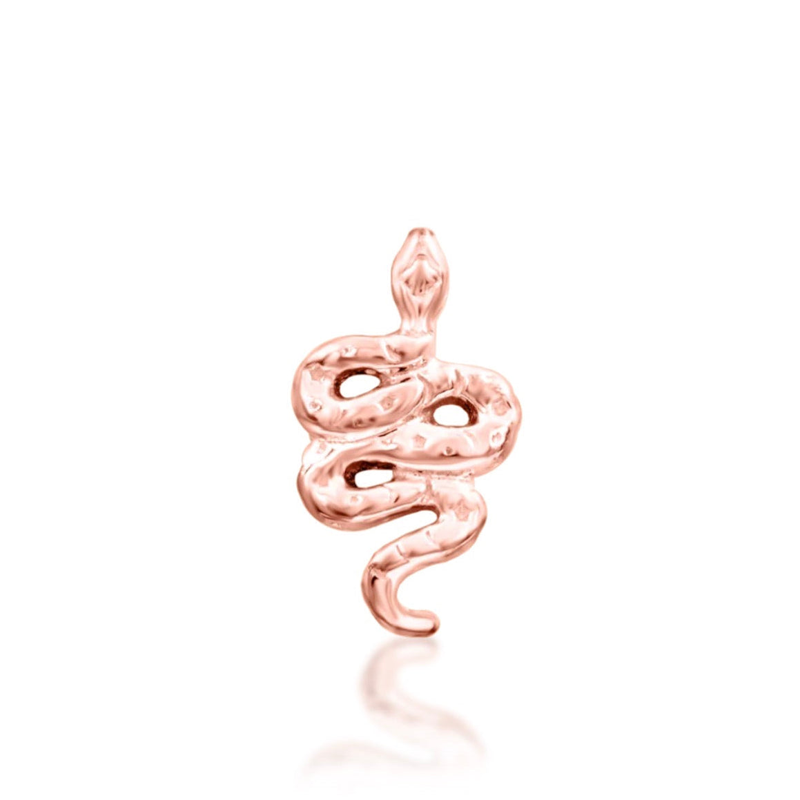 Petite snake jewellery in 14k rose gold, featuring the compact coiled form of Junipurr Hiss.