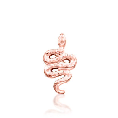 Petite snake jewellery in 14k rose gold, featuring the compact coiled form of Junipurr Hiss.