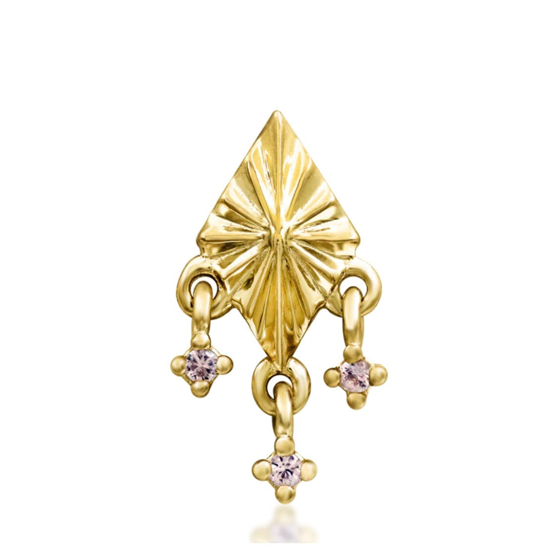  Junipurr Phina solid 14k yellow gold helix earring with three dangling Pink Champagne CZ stones