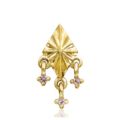  Junipurr Phina solid 14k yellow gold helix earring with three dangling Pink Champagne CZ stones