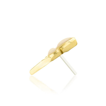 Pink gemstone cartilage earring in solid yellow gold with genuine rose quartz and a statement floral silhouette.
