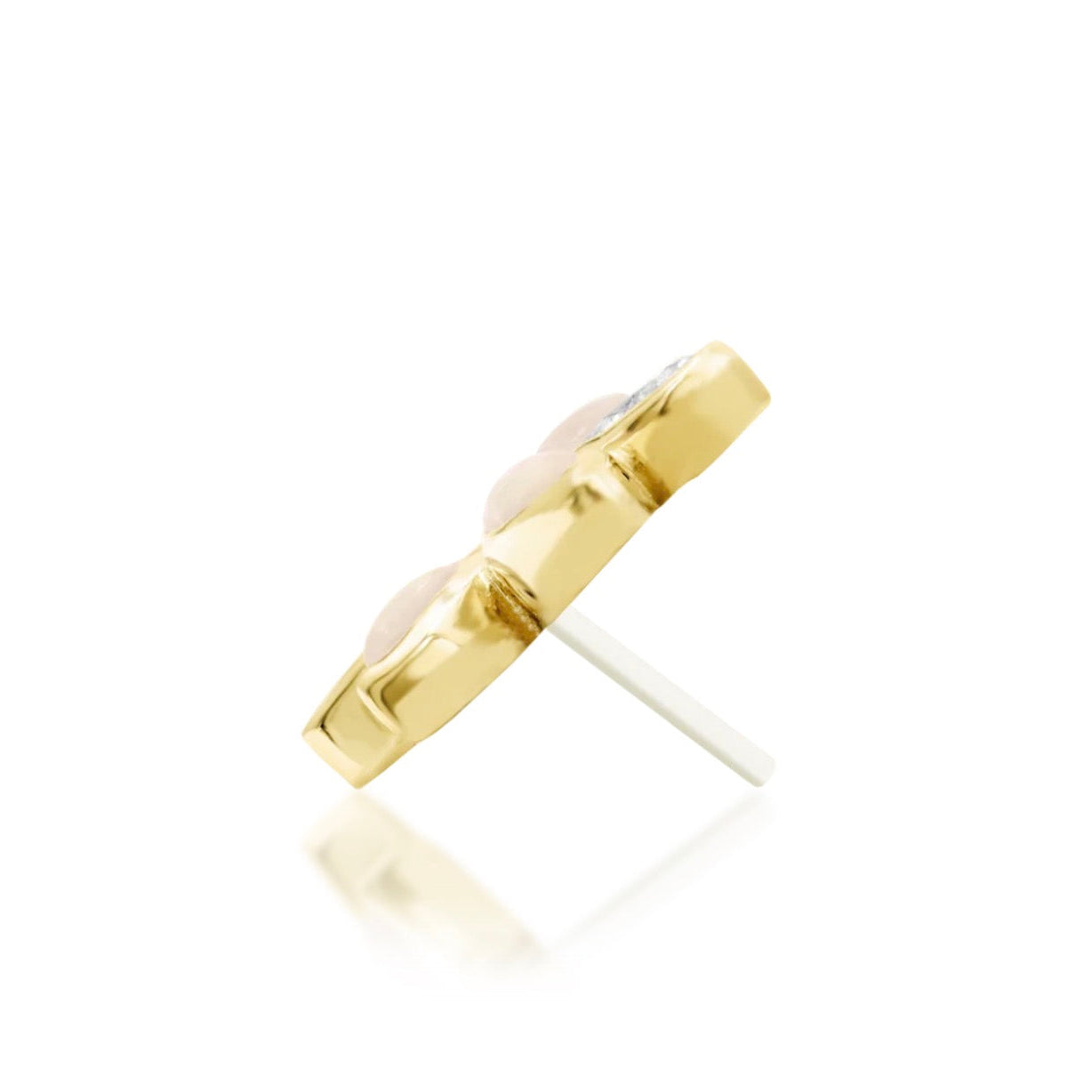 Pink gemstone cartilage jewellery in 14k yellow gold with genuine rose quartz and clear CZ sparkle.
