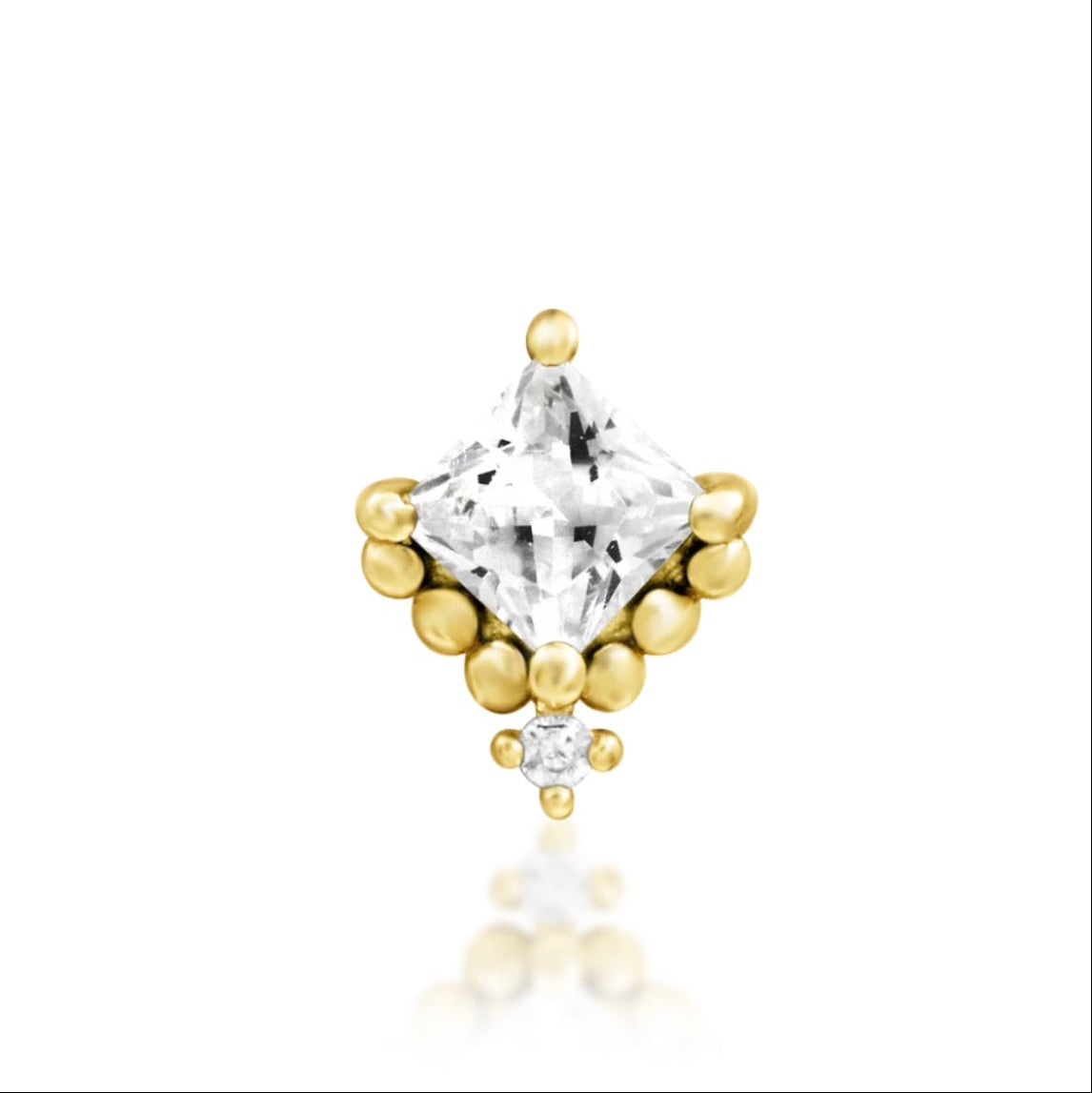 Junipurr Hesper helix earring in solid 14k yellow gold with a princess-cut White CZ and delicate accents