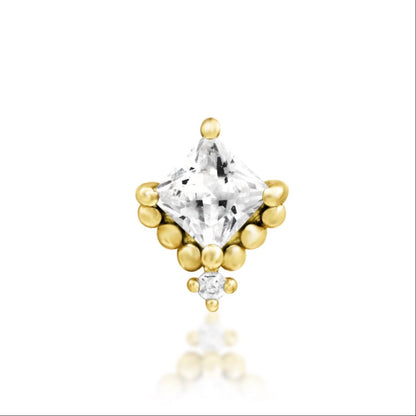 Junipurr Hesper helix earring in solid 14k yellow gold with a princess-cut White CZ and delicate accents