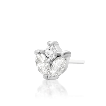 White gold tragus earring featuring a princess-cut White CZ within a delicate floral composition