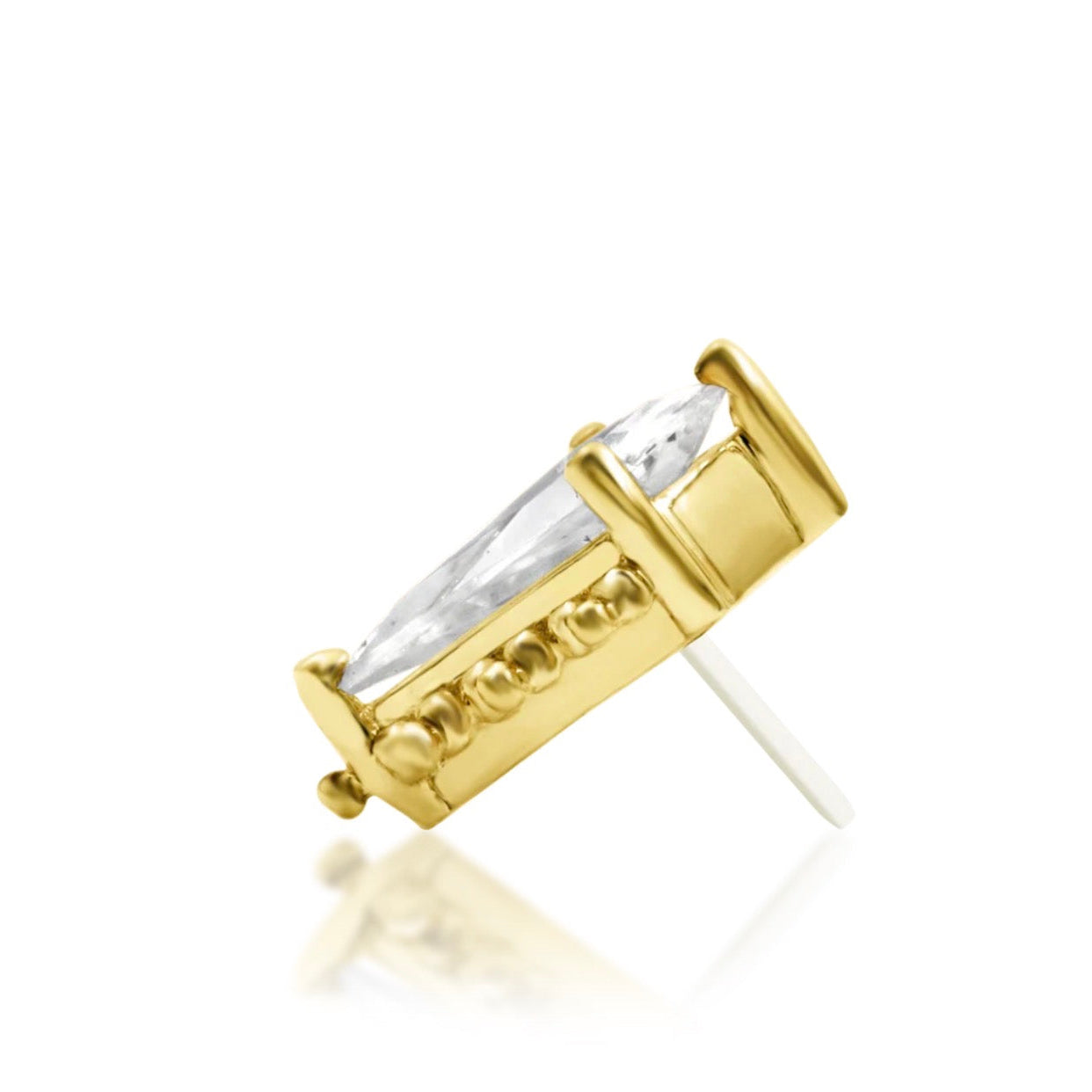Regal yellow gold helix earring with a prominent elongated cubic zirconia centre stone