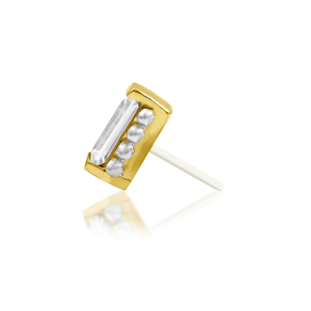     Junipurr René threadless end with a white CZ set in polished yellow gold