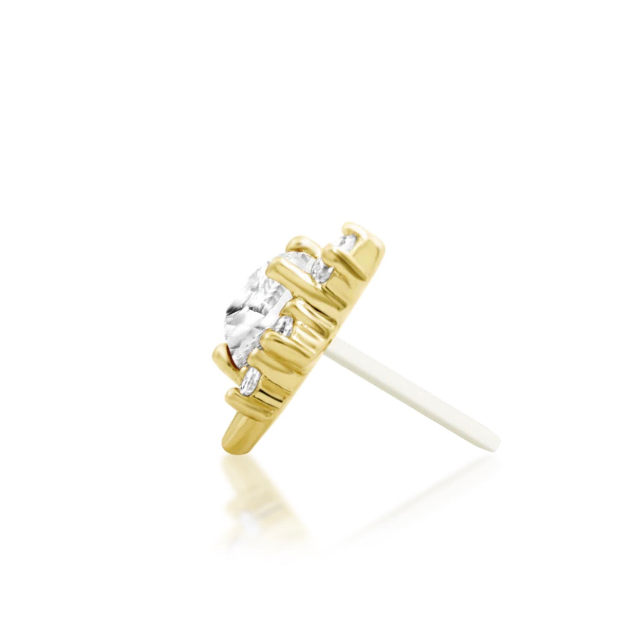     Romantic solid yellow gold flat earring with a heart-cut white cubic zirconia design