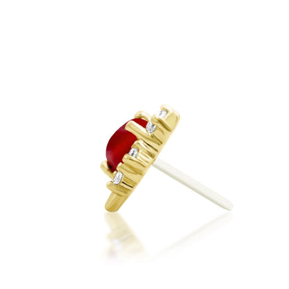 Romantic yellow gold lobe earring with a warm Carnelian heart and delicate white gemstone accents