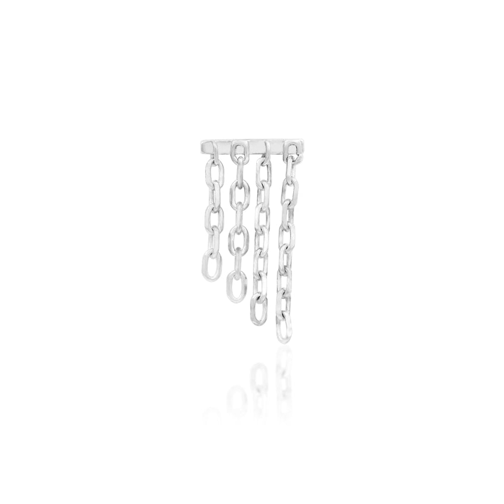 Rook dangle earring in solid white gold with fine articulated chains creating elegant movement.