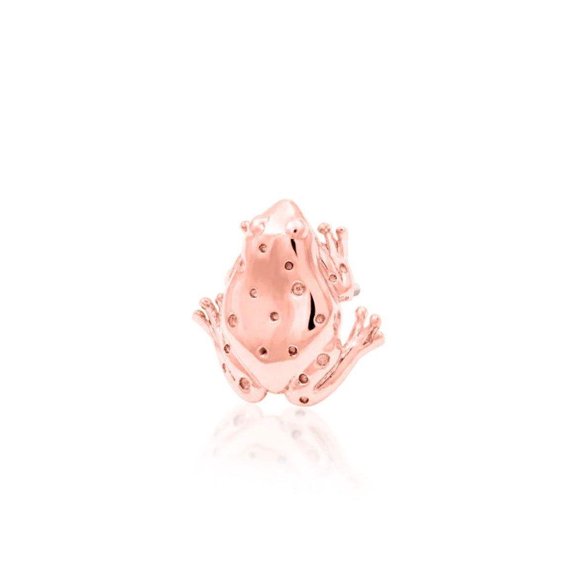 Rose gold animal earring shaped as a detailed frog for a flat piercing