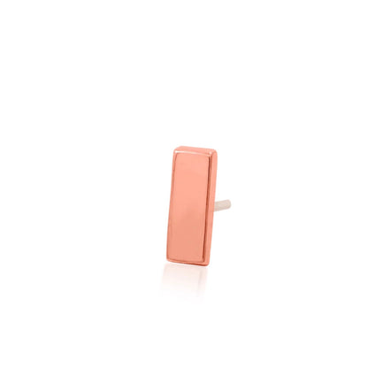 Petite rose gold bar earring designed as a clean linear accent for a high-lobe piercing
