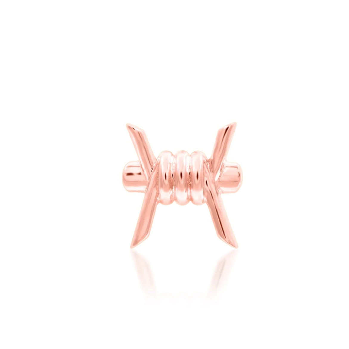     Junipurr Barb-ara rose gold helix earring shaped like polished barbed wire