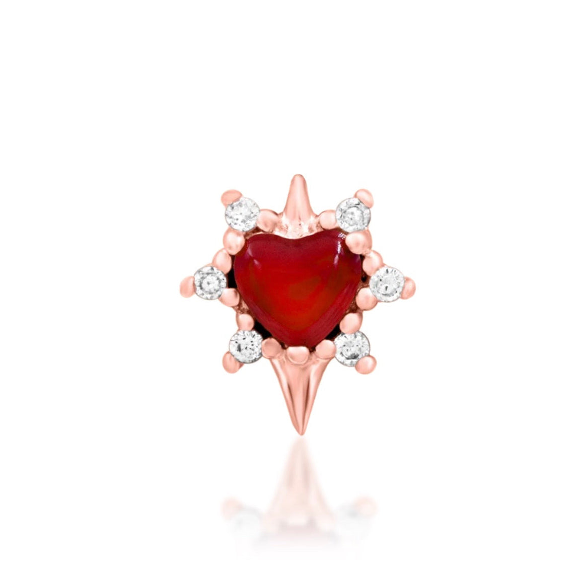Junipurr Cadence rose gold helix earring featuring a heart-shaped Carnelian centre stone