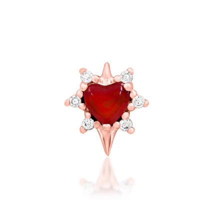 Junipurr Cadence rose gold helix earring featuring a heart-shaped Carnelian centre stone