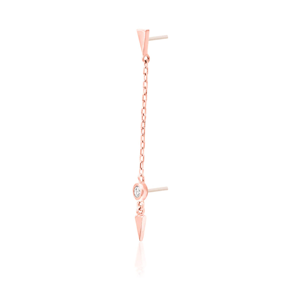 Rose gold cartilage chain with geometric arrowhead ends and a round cubic zirconia
