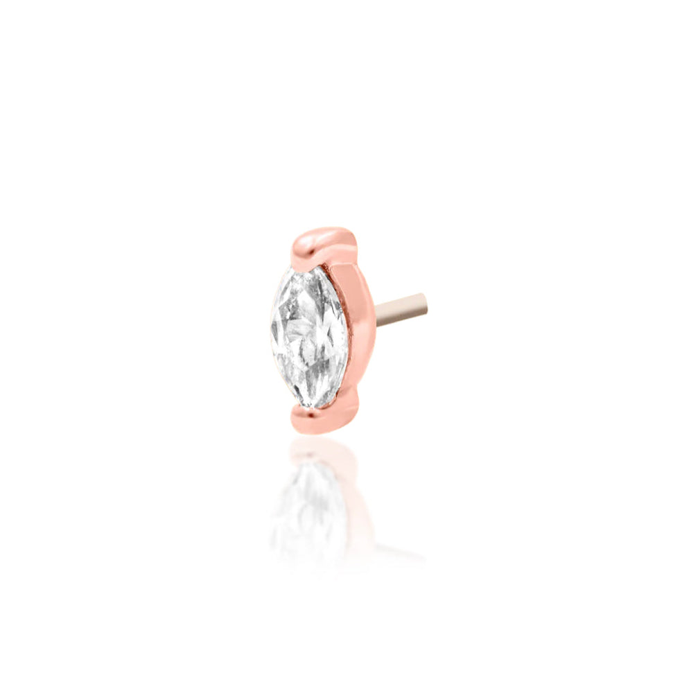 Rose gold cartilage stud with a prong-set marquise gemstone