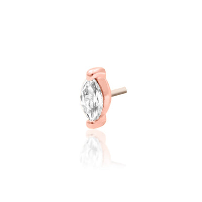 Rose gold cartilage stud with a prong-set marquise gemstone