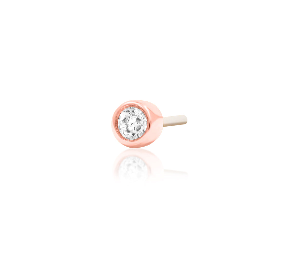 Solid 14k rose gold cartilage stud with classic white cubic zirconia