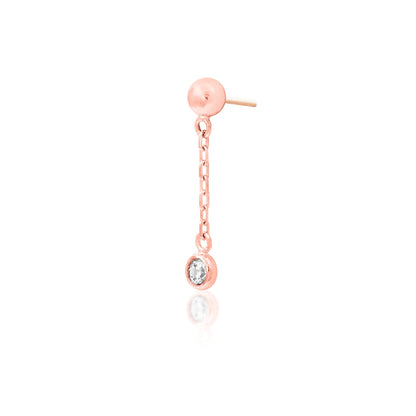 Rose gold chain cartilage earring with a polished ball end and delicate moving gemstone drop.