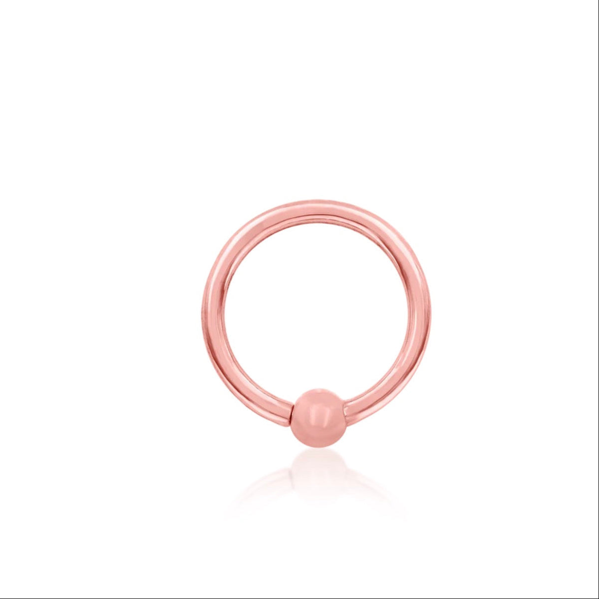 Rose gold conch ring featuring a smooth 3mm fixed bead and classic seam closure.