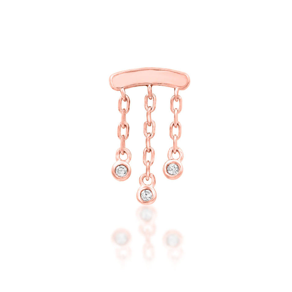 Junipurr Delilah rose gold helix earring with three sparkling CZ chain drops
