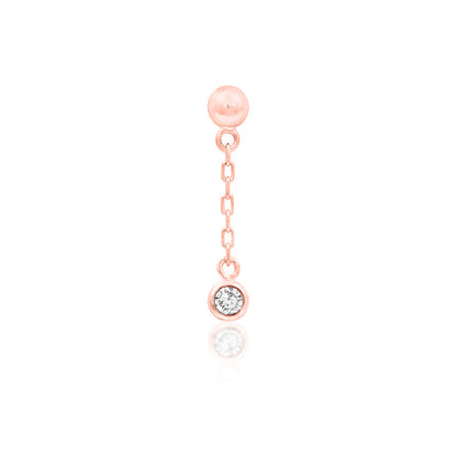 Rose gold CZ drop earring with a fine 14k gold chain and sparkling clear cubic zirconia.
