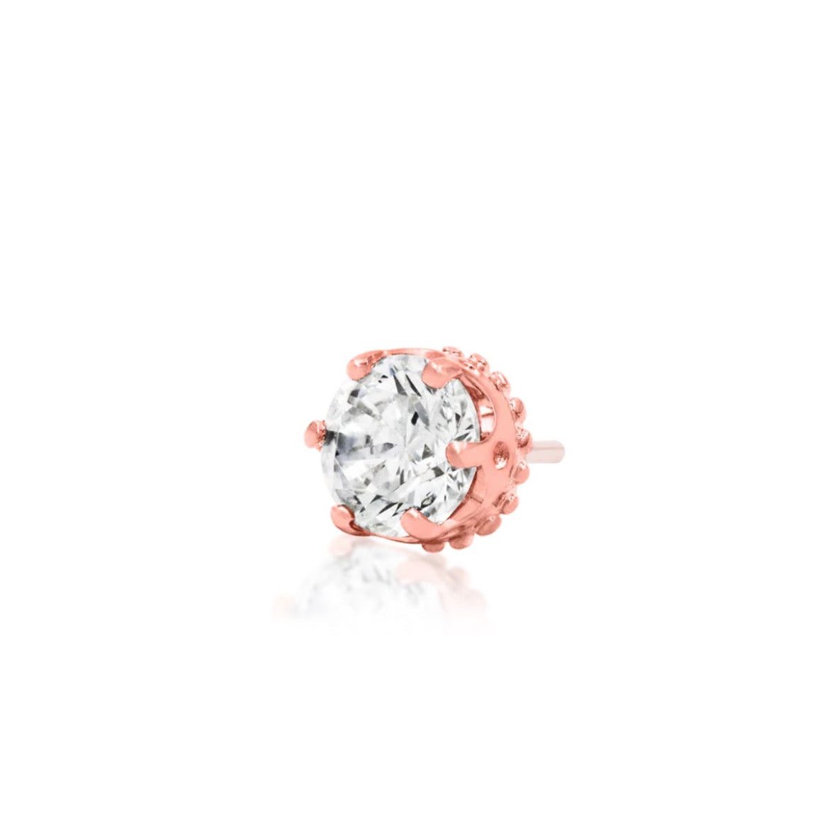 Rose gold solitaire helix earring with a brilliant round white CZ