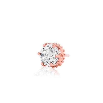 Rose gold solitaire helix earring with a brilliant round white CZ