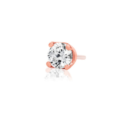 Petite rose gold tragus earring with a round white cubic zirconia
