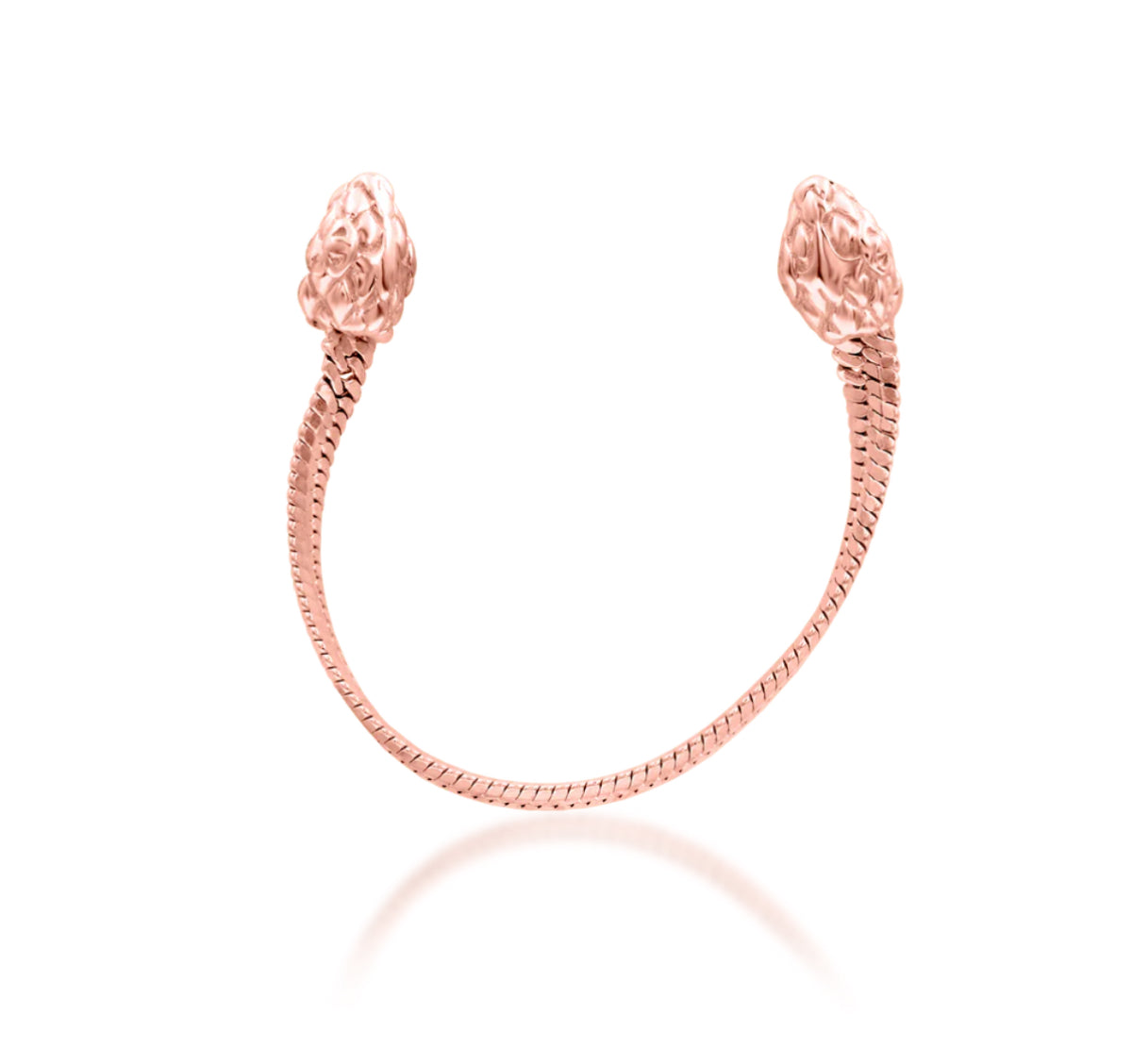 Junipurr Fang rose gold double-piercing snake earring with a fine connecting chain