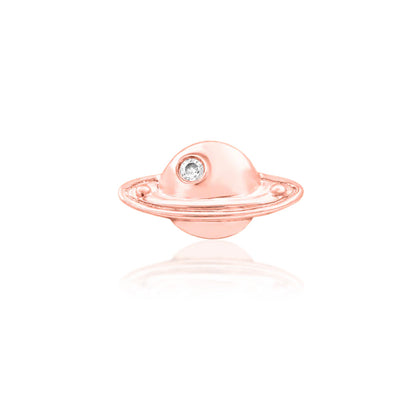 Junipurr Saturn rose gold flat back earring with a three-dimensional planet design