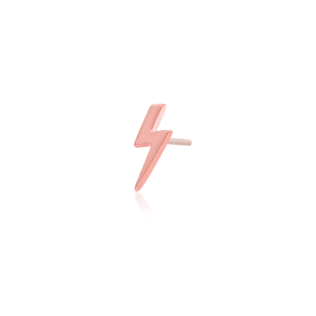 Rose gold flat back earring featuring a polished lightning bolt silhouette