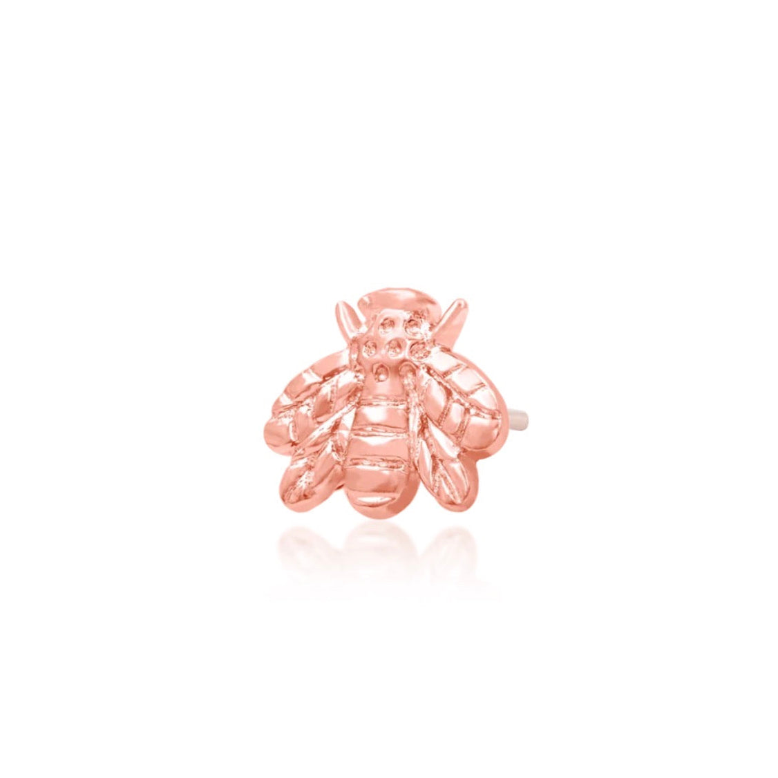 Rose gold flat back stud with a sculpted solid gold bee motif