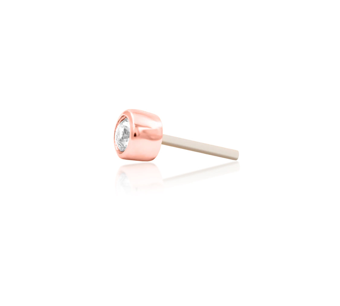 Rose gold CZ threadless end for flat-back stud jewellery
