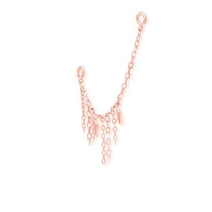 Statement rose gold hidden-helix charm with a long draping chain