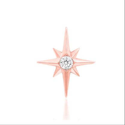 Junipurr Stella threadless end in rose gold with a polished star shape and central gemstone detail.