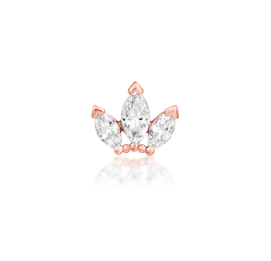 Junipurr Beaded Fan rose gold earring with three marquise white cubic zirconia stones
