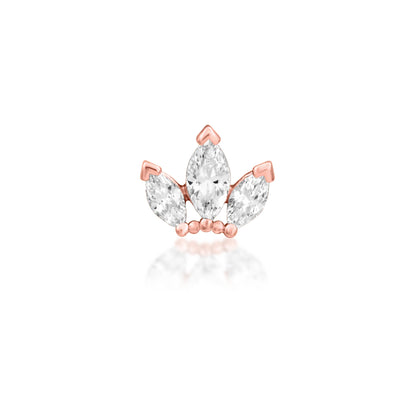 Junipurr Beaded Fan rose gold earring with three marquise white cubic zirconia stones
