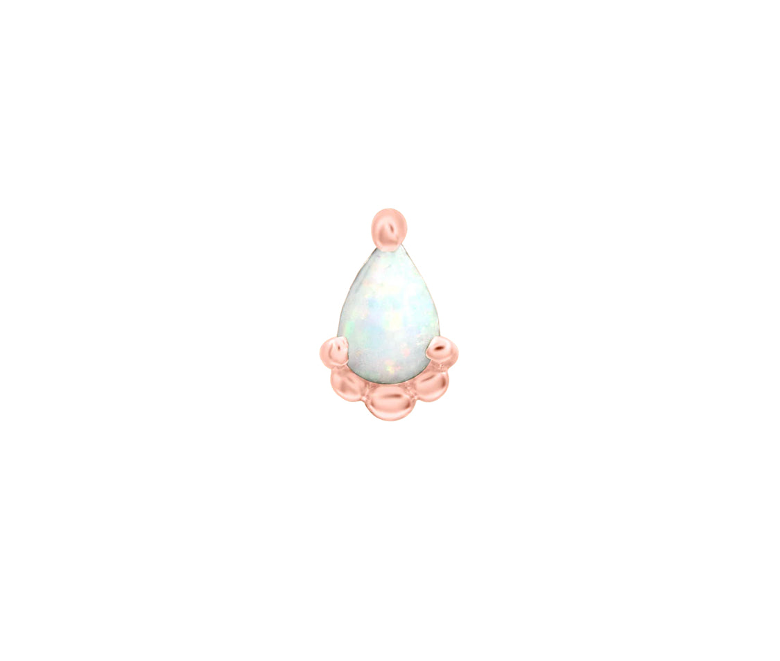 Junipurr Amani rose gold nose stud with a luminous pear-shaped opal
