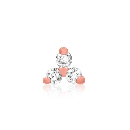 Petite Junipurr Trinity piercing end in rose gold with three gemstones and a compact 4mm silhouette.