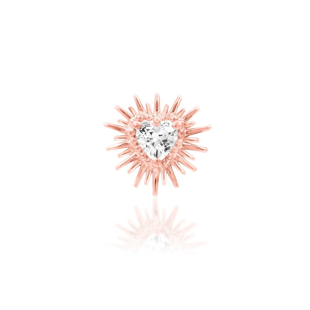 Junipurr Heartbreak rose gold piercing jewellery with a 3mm heart-shaped CZ