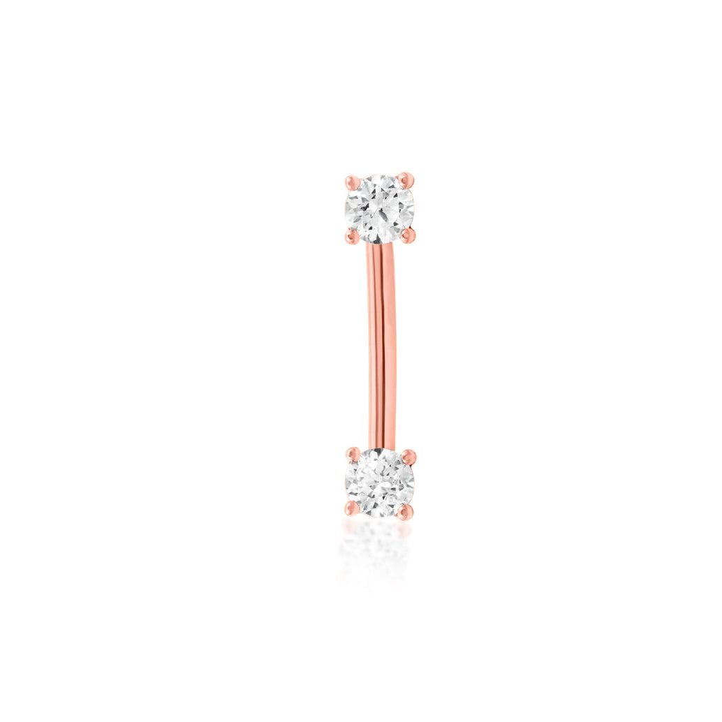 Junipurr Empress solid rose gold rook barbell with two white CZ stones
